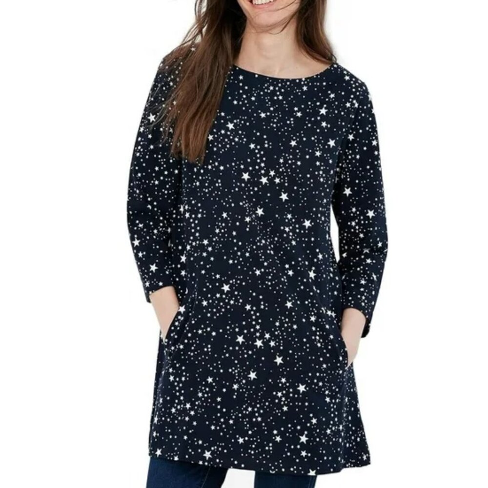 NEW Joules Anise Tunic Shift Dress Sz 10 Navy Blue Bonfire Night Sky Star Print